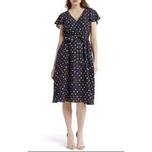 ModCloth Polka Dot Flutter Sleeve Wrap Midi Dress with Pockets - Size S